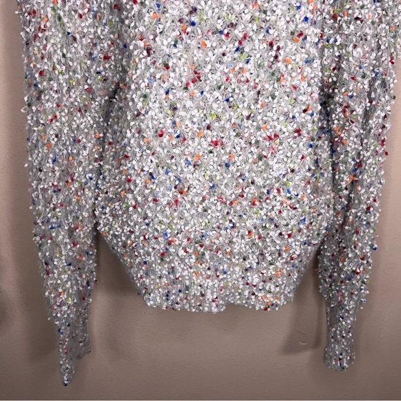 Size 6 Shein Light Grey Colorful Knit Sweater Long Sleeve Rainbow Fuzzy Knit - Picture 4 of 13